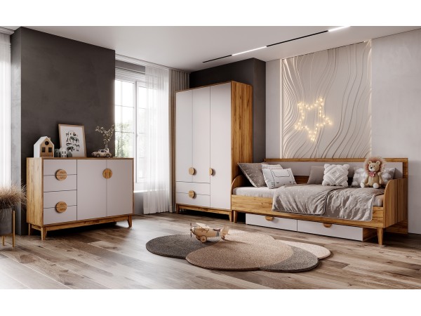 Сиена Комод 2 двери 4 ящика 1200 Кашемир, Дуб Крафт