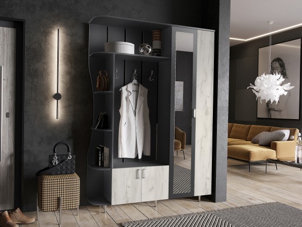 Прихожая Лика №1 1,5м Графит/Дуб Крафт Белый, Графит