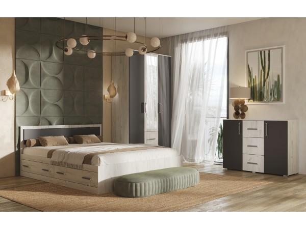 Фиеста NEW Шкаф 3-створчатый 1200 Графит, Дуб Крафт Белый