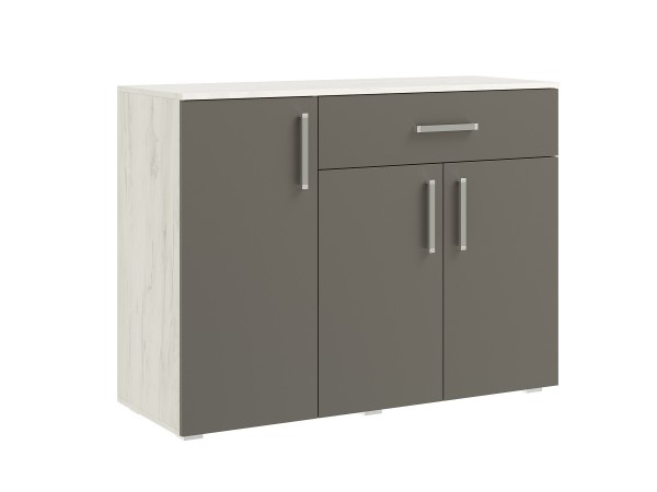 Фиеста NEW Комод 1 ящик 3 двери 1200 Графит, Дуб Крафт Белый