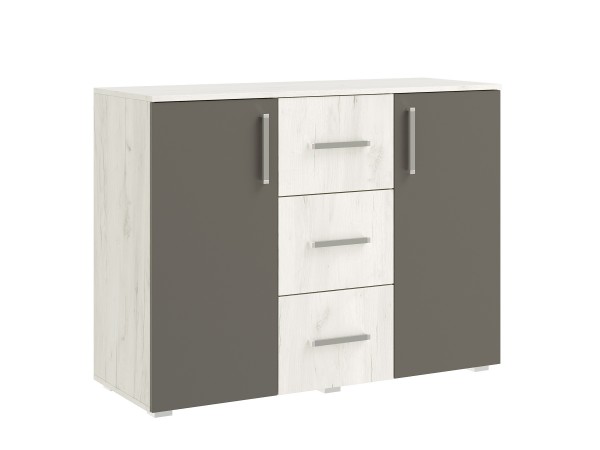 Фиеста NEW Комод 3 ящика 2 двери 1200 Графит, Дуб Крафт Белый