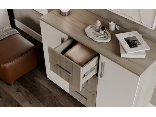 Фиеста NEW Комод 3 ящика 2 двери 1200 Кашемир, Дуб Крафт серый