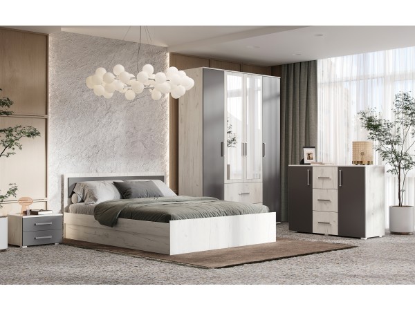 Фиеста NEW Кровать 1,2м Графит, Дуб Крафт Белый