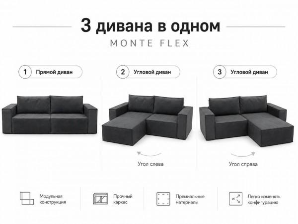 Диван Monte Flex Велюр Графит