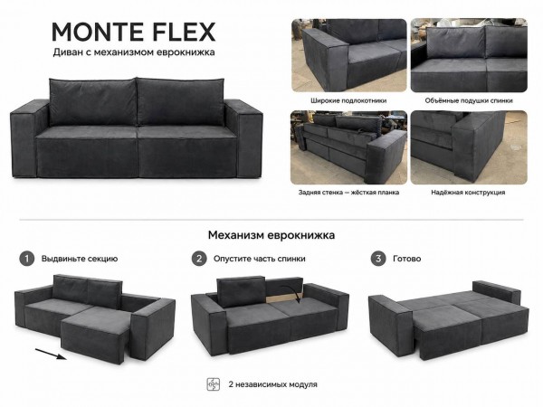 Диван Monte Flex Велюр Графит
