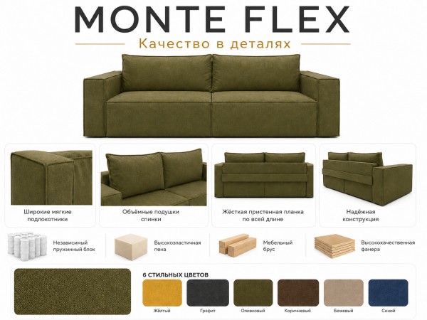 Диван Monte Flex Велюр Оливковый