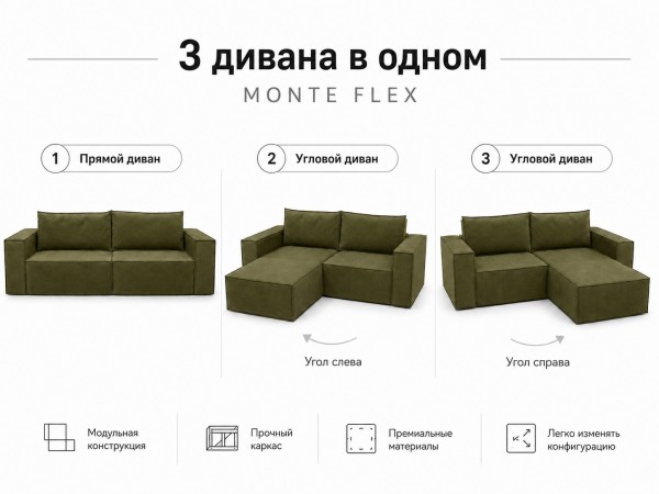Диван Monte Flex Велюр Оливковый