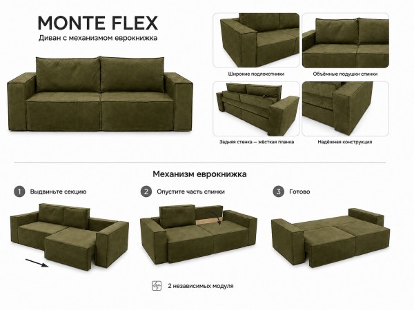Диван Monte Flex Велюр Оливковый