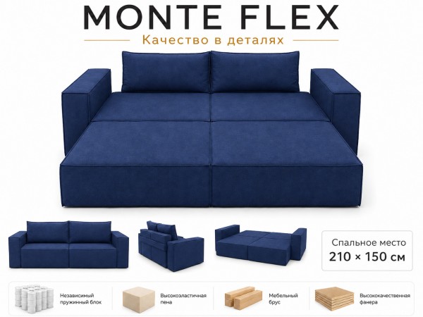 Диван Monte Flex Велюр Синий