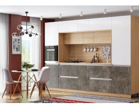 Кухня Карина 3,25м Компоновка №3 Белый глянец/Бетон темный, Сонома