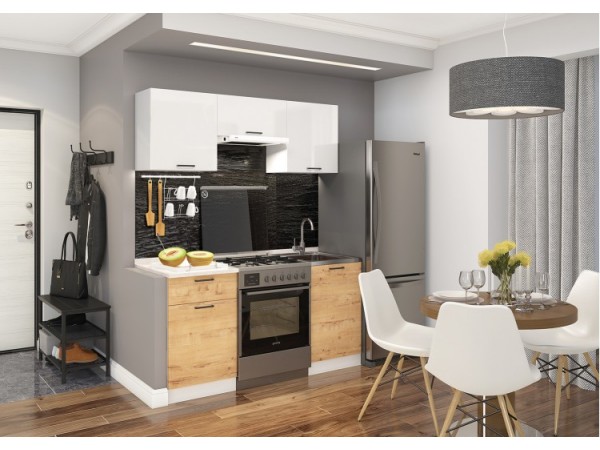 Кухня Дуся-2 1,6м Белый бриллиант/Дуб бунратти