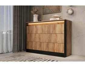 Наоми Комод 6 ящиков 1300 Дуб Крафт/Черный