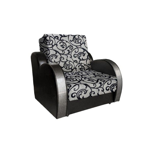 Кресло-кровать Виктория с декором 3 (рогожка завиток черный/кожзам черный)