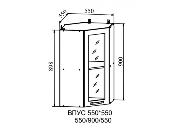 Шкаф верхний угловой стекло высокий ВПУС 550х550 Шкаф верхний угловой стекло высокий ВПУС 550х550