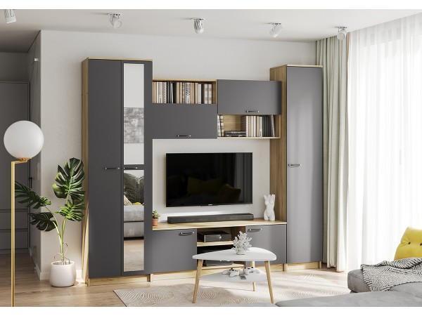 Гостиная Герда дуб крафт серый/серый графит