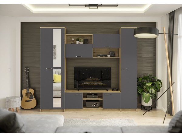 Гостиная Герда дуб крафт серый/серый графит