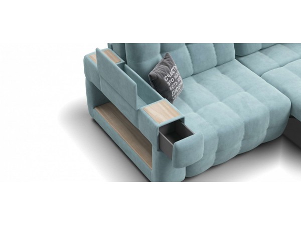 Диван BOSS.XO велюр MONOLIT Aqua NEW / WOOD Snow