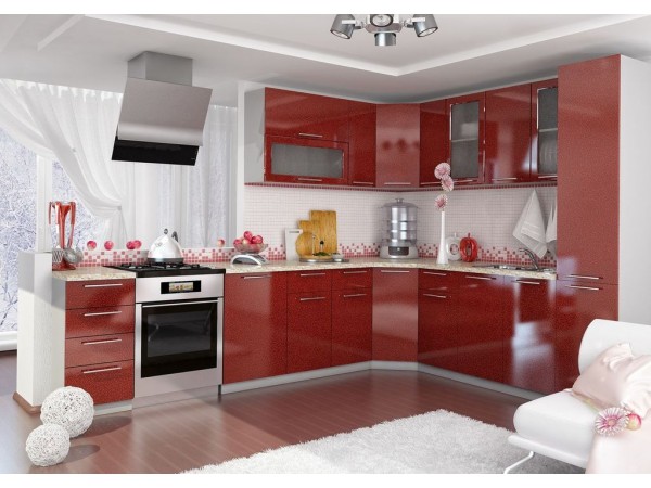 Кухня Вариант фасада Олива гранат металлик 2,2м*2,4м*1,7м