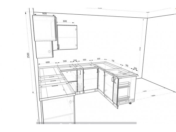 Кухня Вариант фасада Олива гранат металлик 2,2м*2,4м*1,7м