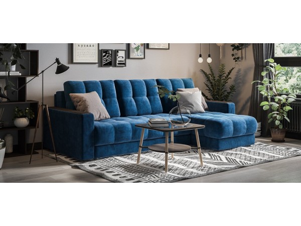 Угловой диван BOSS 3.0 Classic XL велюр Monolit синий