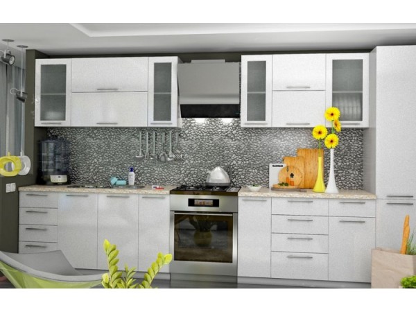 Кухня Вариант фасада Олива Белый металлик 3,1м 