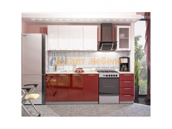 Кухня Вариант фасада Олива гранат металлик/белый металлик 1,9м