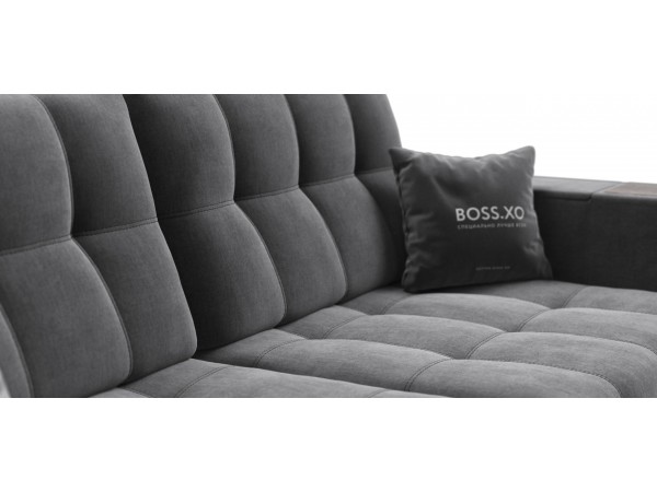 Диван BOSS.XO MAX велюр Monolit серый / WOOD Rock