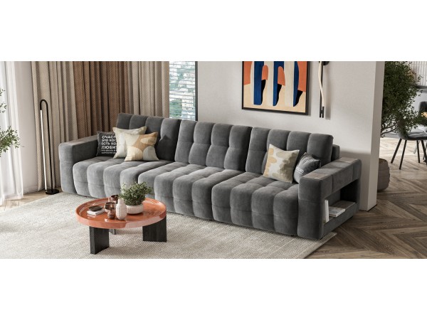 Диван BOSS.XO MAX велюр Monolit серый / WOOD Rock