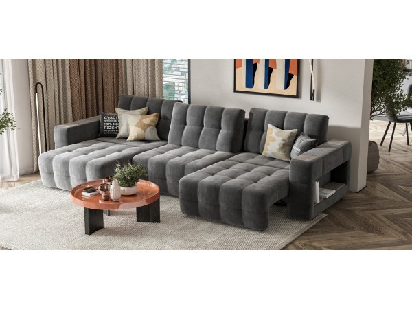 Диван BOSS.XO MAX велюр Monolit серый / WOOD Rock