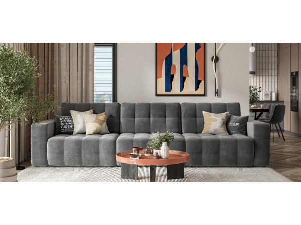 Диван BOSS.XO MAX велюр Monolit серый / WOOD Rock