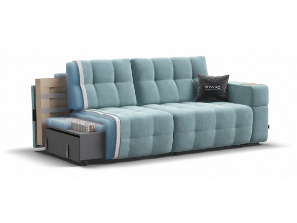 Диван BOSS.XO велюр MONOLIT Aqua NEW / WOOD Snow