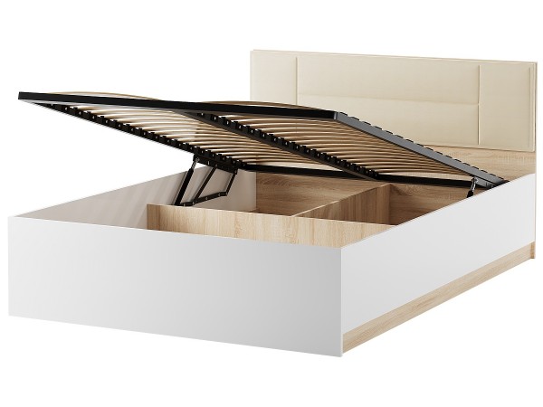 БЕАТРИС Кровать КР1400 + Ортопедическое основание с ПМ Сонома-Белый глянец БЕАТРИС Кровать КР1400 + Ортопедическое основание с ПМ Сонома-Белый глянец