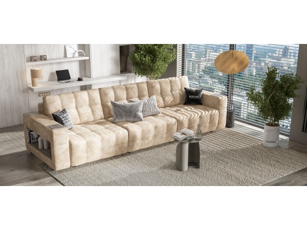 Диван BOSS.XO MAX Велюр Alkantara пепел / WOOD Rock