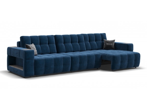 Диван BOSS.XO MAX велюр Monolit синий / WOOD Rock
