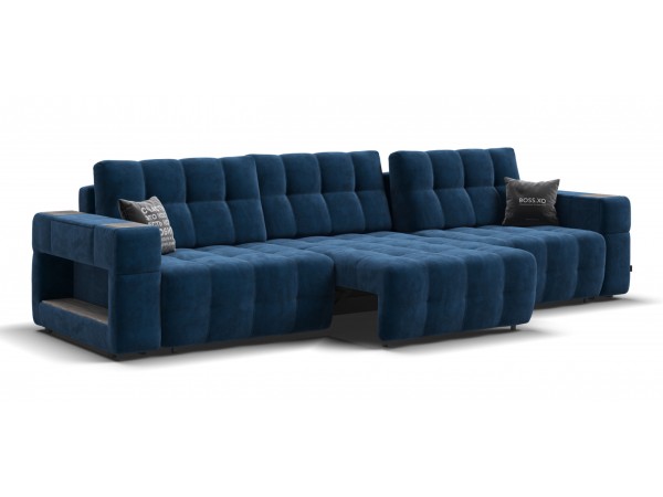Диван BOSS.XO MAX велюр Monolit синий / WOOD Rock