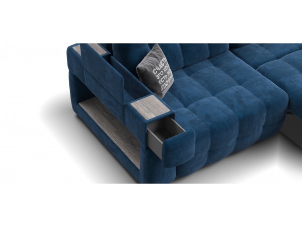 Диван BOSS.XO MAX велюр Monolit синий / WOOD Rock