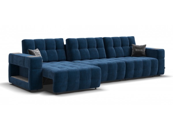 Диван BOSS.XO MAX велюр Monolit синий / WOOD Rock
