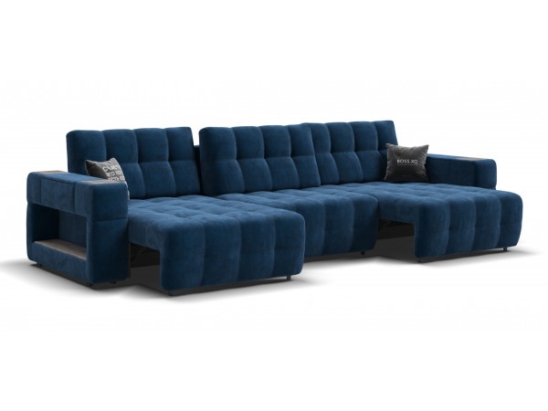 Диван BOSS.XO MAX велюр Monolit синий / WOOD Rock