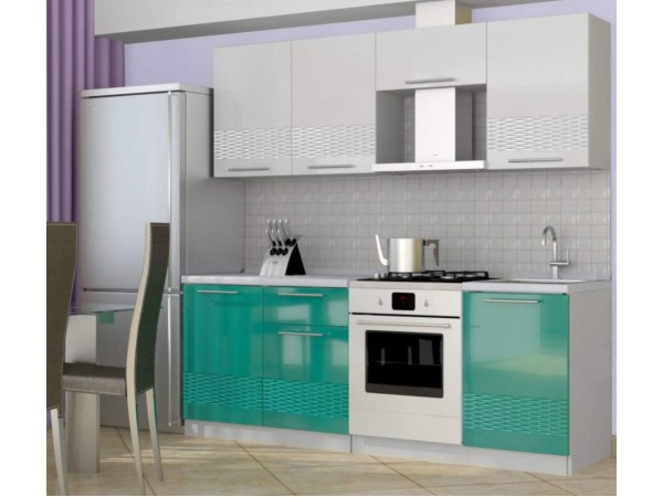 Кухня Интерьер-центр София 3D ( Белый/ бирюза) 2,1 м