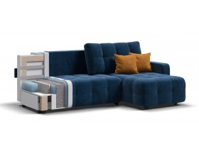 Денди угловой диван Велюр Монолит синий