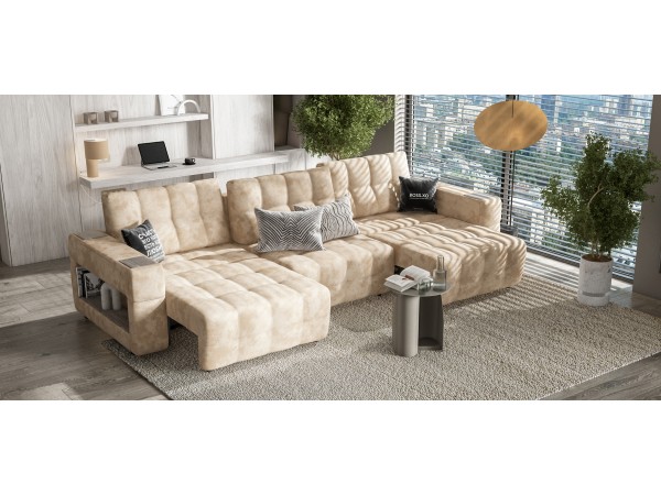 Диван BOSS.XO MAX Велюр Alkantara пепел / WOOD Rock