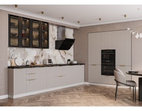 Кухня Вариант фасада Мелисса бежевый скин 3,4 м  с пеналами 1,8 м 