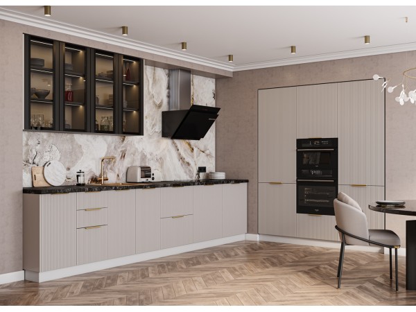 Кухня Вариант фасада Мелисса бежевый скин 3,4 м  с пеналами 1,8 м 