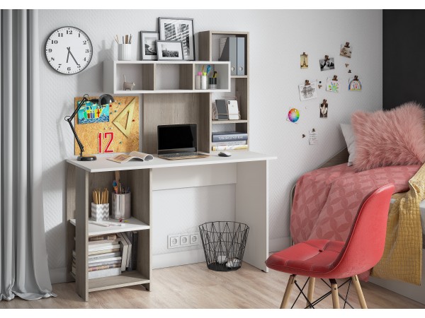 Стол компьютерный Олимп дуб крафт серый/белый