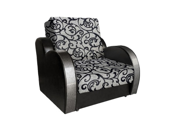 Кресло-кровать Виктория с декором 3 (рогожка завиток черный/кожзам черный)