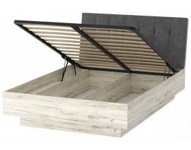 СОНАТА Кровать КРС-1400 с ПМ Крафт Белый  / велюр GRAFIT