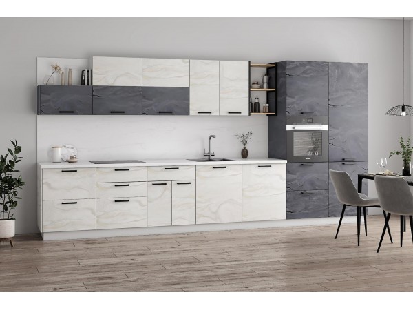 Кухня «Фенис» Арт Голд+ Сталь 4,2 м 