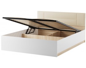 БЕАТРИС Кровать КР1600 + Ортопедическое основание с ПМ Сонома-Белый глянец