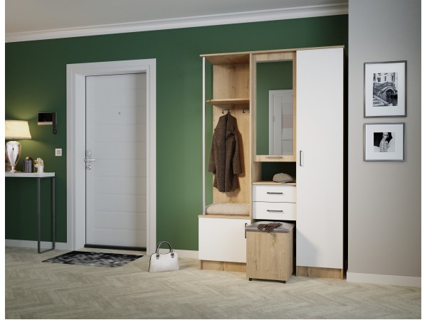 Прихожая Дуся 1,3м Белый бриллиант/Дуб бунратти