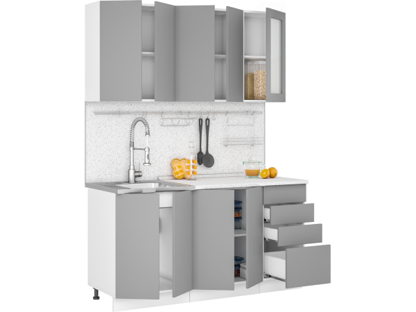 Кухня Норд 1,6 м , софт пломбир / камень беж